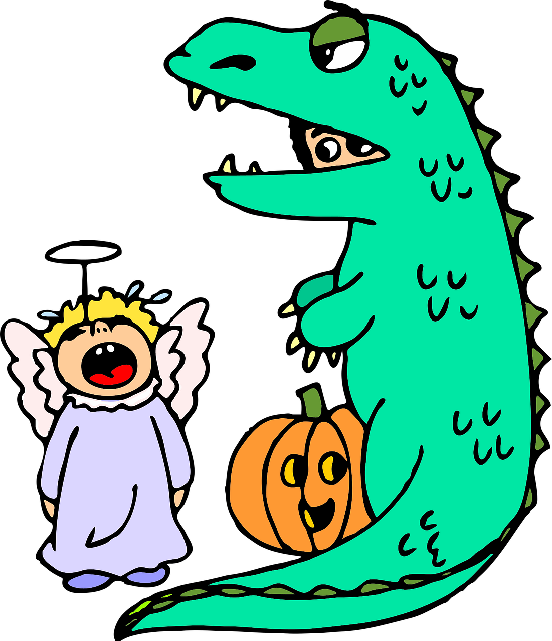 Halloween, Kostiumas, Dinozauras, Vaikai, Mergaitė, Verkimas, Angelas, Kostiumas, Moliūgas, Berniukas