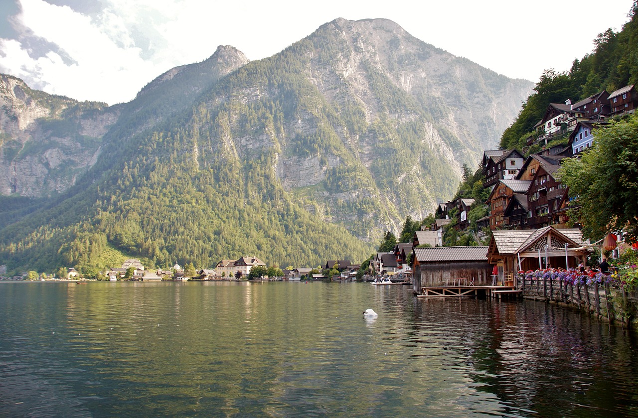 Hallstatt,  Austrija,  Alpės,  Ežeras,  Alpine,  Kraštovaizdis,  Unesco,  Panorama,  Turizmas,  Bankas