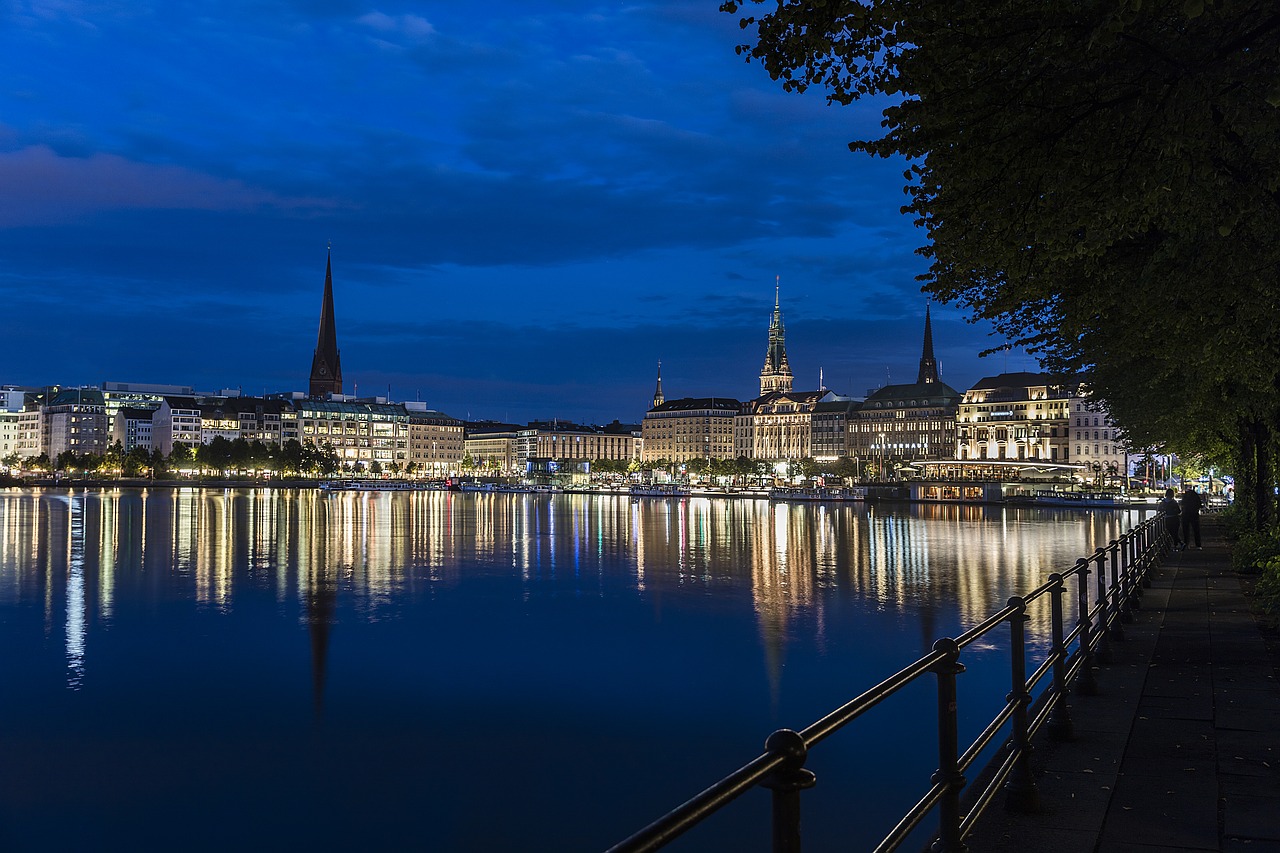 Hamburg,  Alster,  Vakare,  Jungfernstieg, Nemokamos Nuotraukos,  Nemokama Licenzija