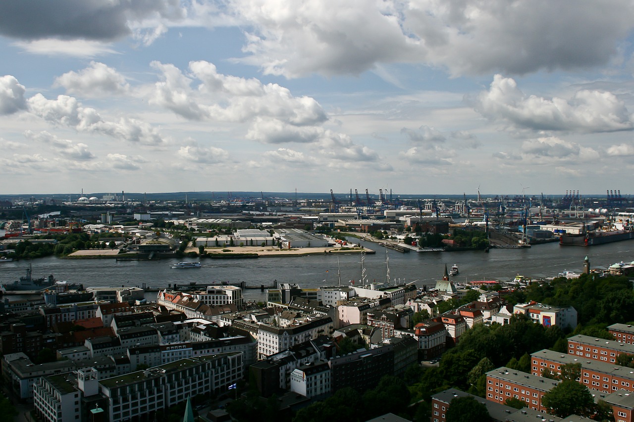 Hamburgas, Uostas, Elbe, Vokietija, Landungsbrücken, Uosto Kranai, Laivai, Pontonas, Kranai, Vanduo