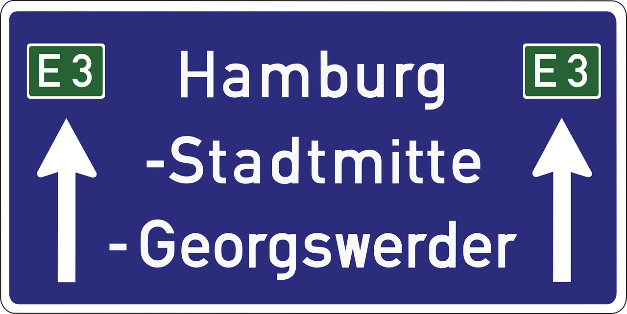 Hamburgas,  Autobahn,  Kelio Ženklas,  Simbolis,  Greitkelis,  Greitkelis,  Vokietija,  Kryptis,  Eismas,  Nemokama Vektorinė Grafika