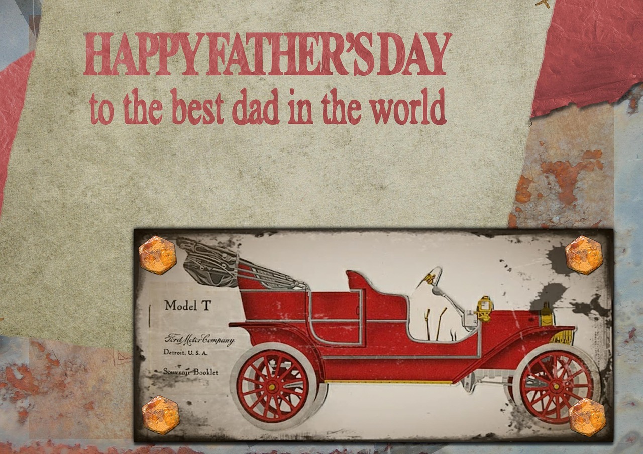 Laimingos Tėvo Dienos, Pasveikinimas, Kortelė, Senas Automobilis, Vintage Tėtis, Tėvas, Diena, Laimingas, Tėvas, Tėtis