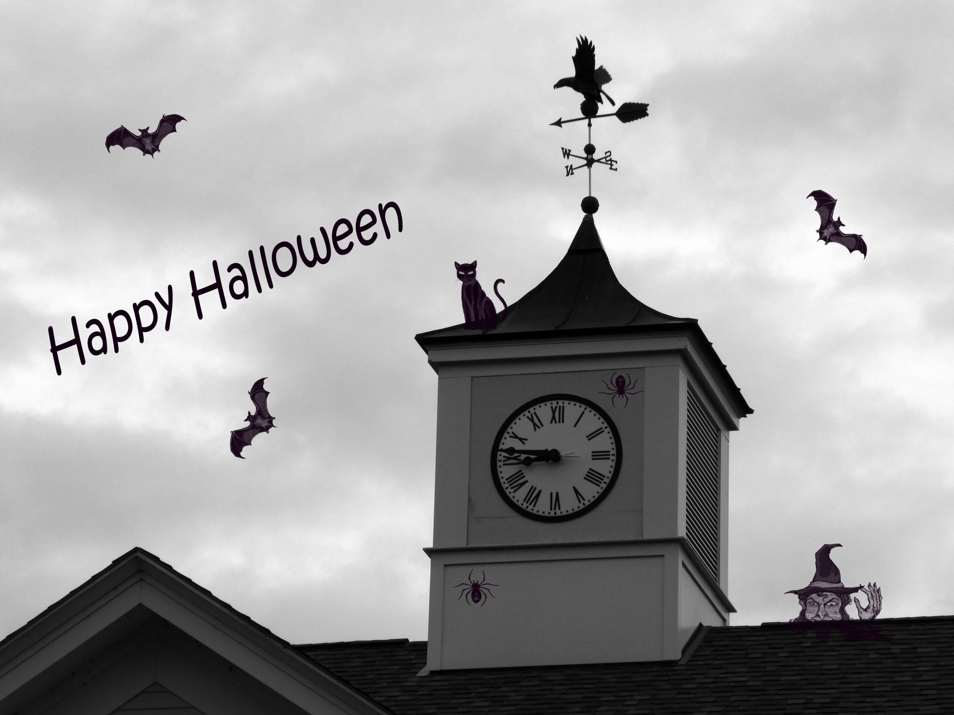 Halloween,  Laimingas & Nbsp,  Halloween,  Laikrodis,  Bokštas,  Šikšnosparnis,  Šikšnosparniai,  Katė,  Juoda & Nbsp,  Katė