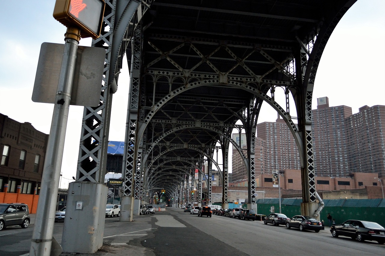 Harlem, Tiltas, Metro, Padidėjusi Platforma, Niujorkas, Plienas, Kūrimas, Ženklai, Gatvė, Būsto Projektai