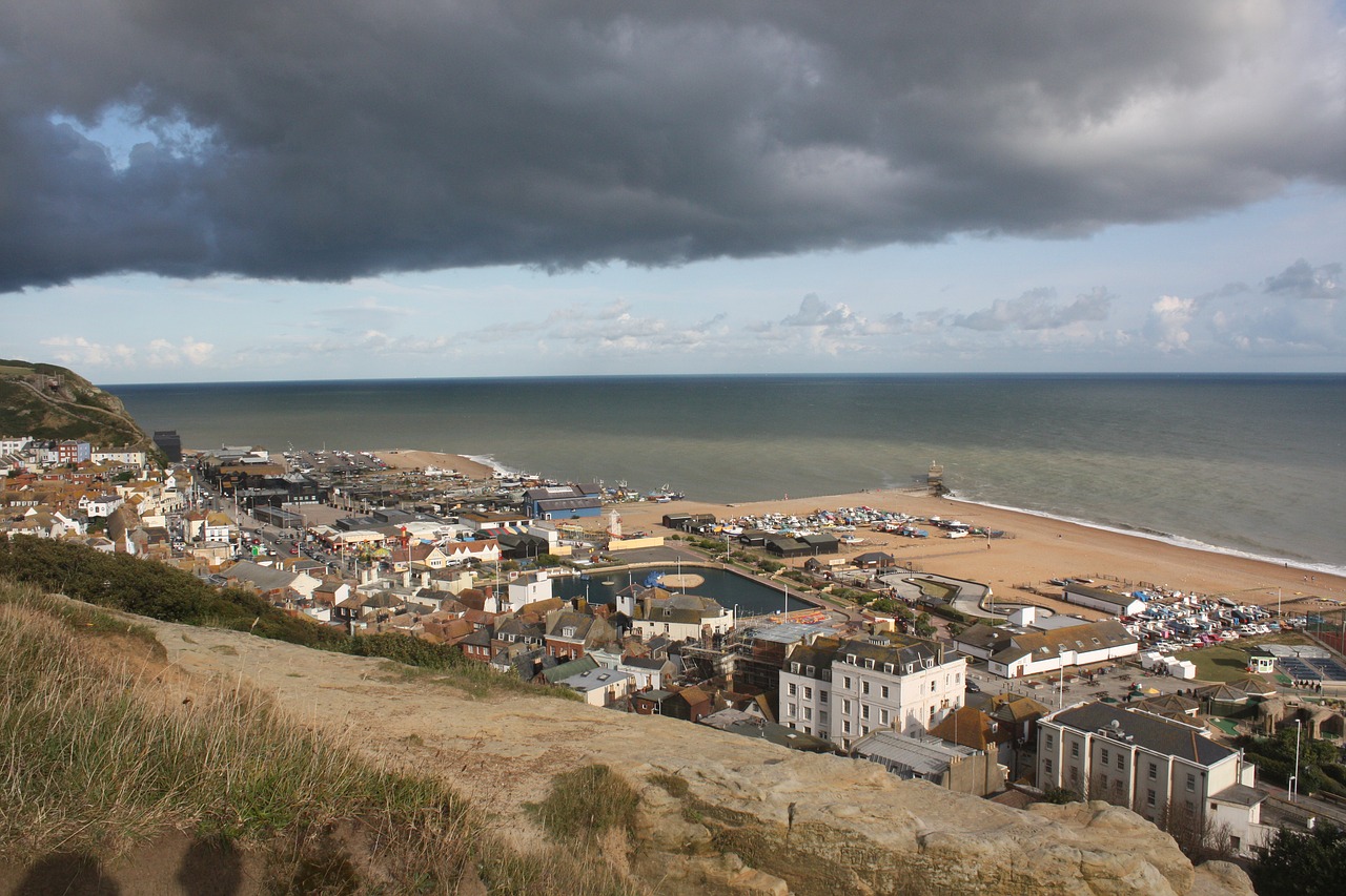 Hastings,  Uk,  Dangus,  Debesys,  Debesuota,  Jūra,  Kraštovaizdis,  Atostogos,  Pakrantės,  Smėlis