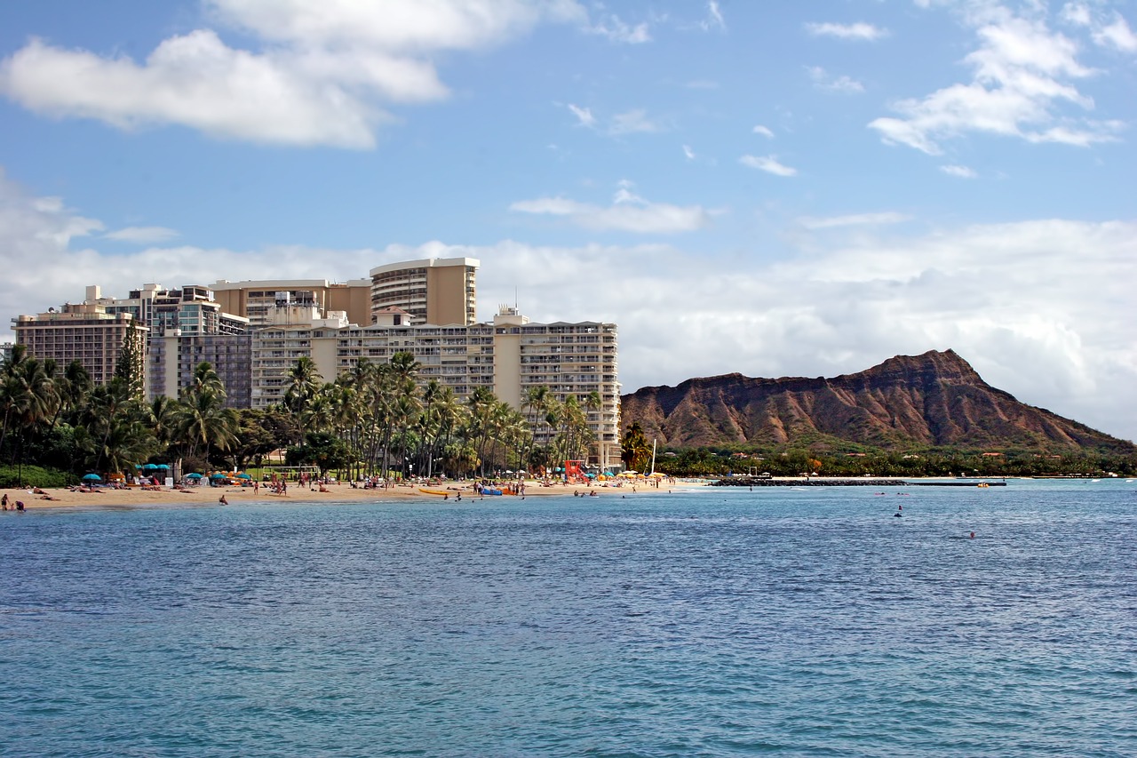 Hawaii, Diamond Head, Viešbutis, Honolulu, Oahu, Waikiki, Papludimys, Havajų Kalba, Vandenynas, Atostogos