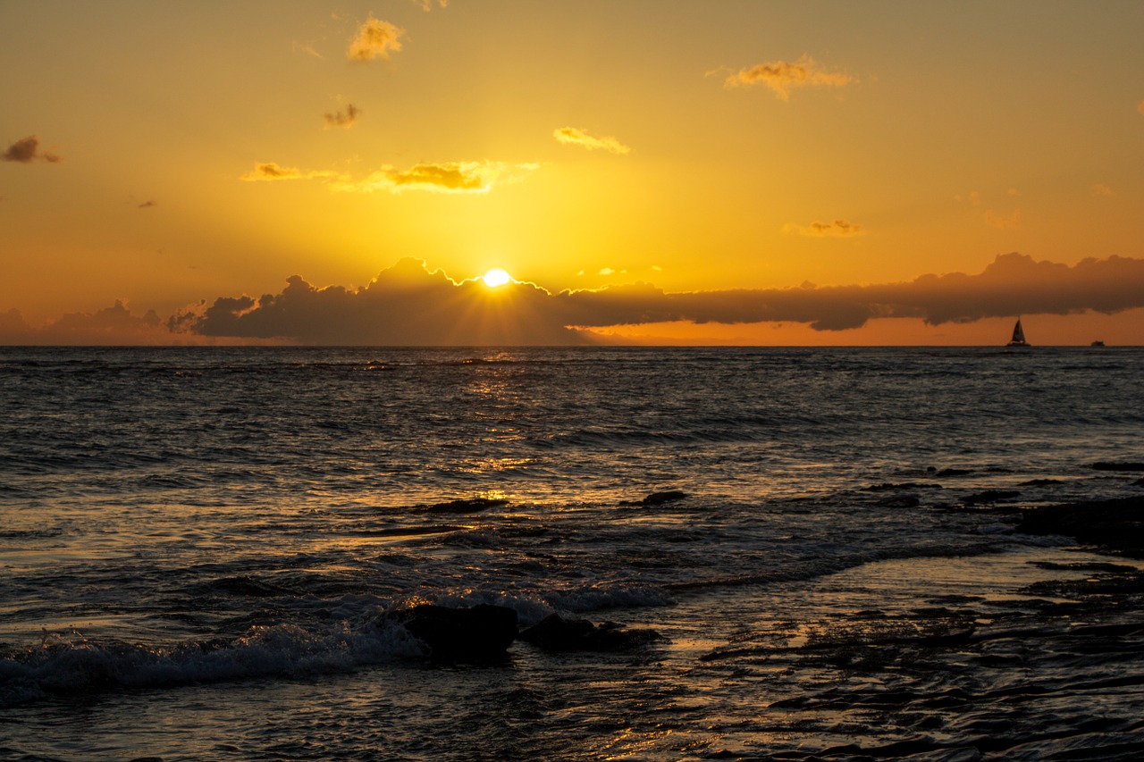 Hawaii, Saulėlydis, Papludimys, Vandenynas, Jūra, Vasara, Atostogos, Hawaii Beach, Kelionė, Paplūdimio Vakaras