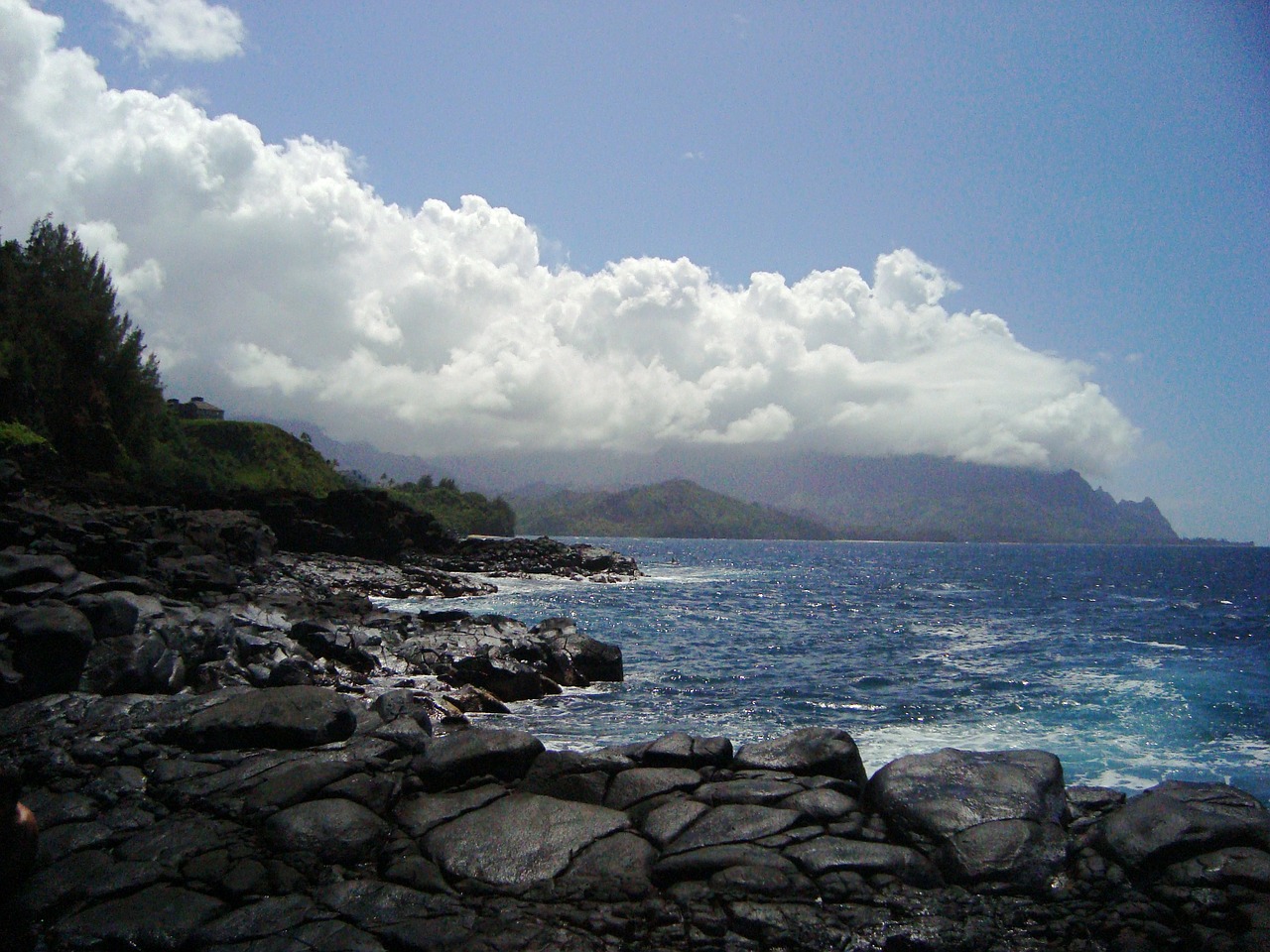 Hawaii, Vandenynas, Debesys, Mėlynas, Dangus, Krantas, Vulkaninis Uolas, Gamta, Jūra, Vanduo