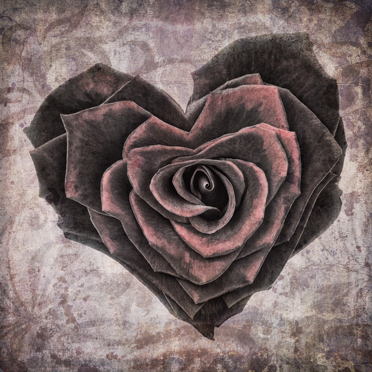 Širdis, Gėlės, Kvadratas, Vintage, Grunge, Rožė, Meilė, Romantiškas, Ruda, Gėlių Širdis