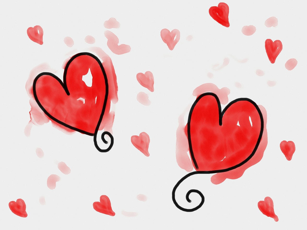 Širdis, Raudona, Meilė, Formos, Doodle, Dažyti, Dažytos, Akvarelė, Akvarelė, Valentine