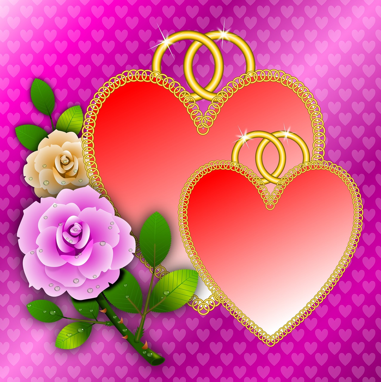 Širdis, Valentine, Valentino Diena, Vaikinai, Santuoka, Aljansas, Auksas, Rožės, Gėlės, Gėlių