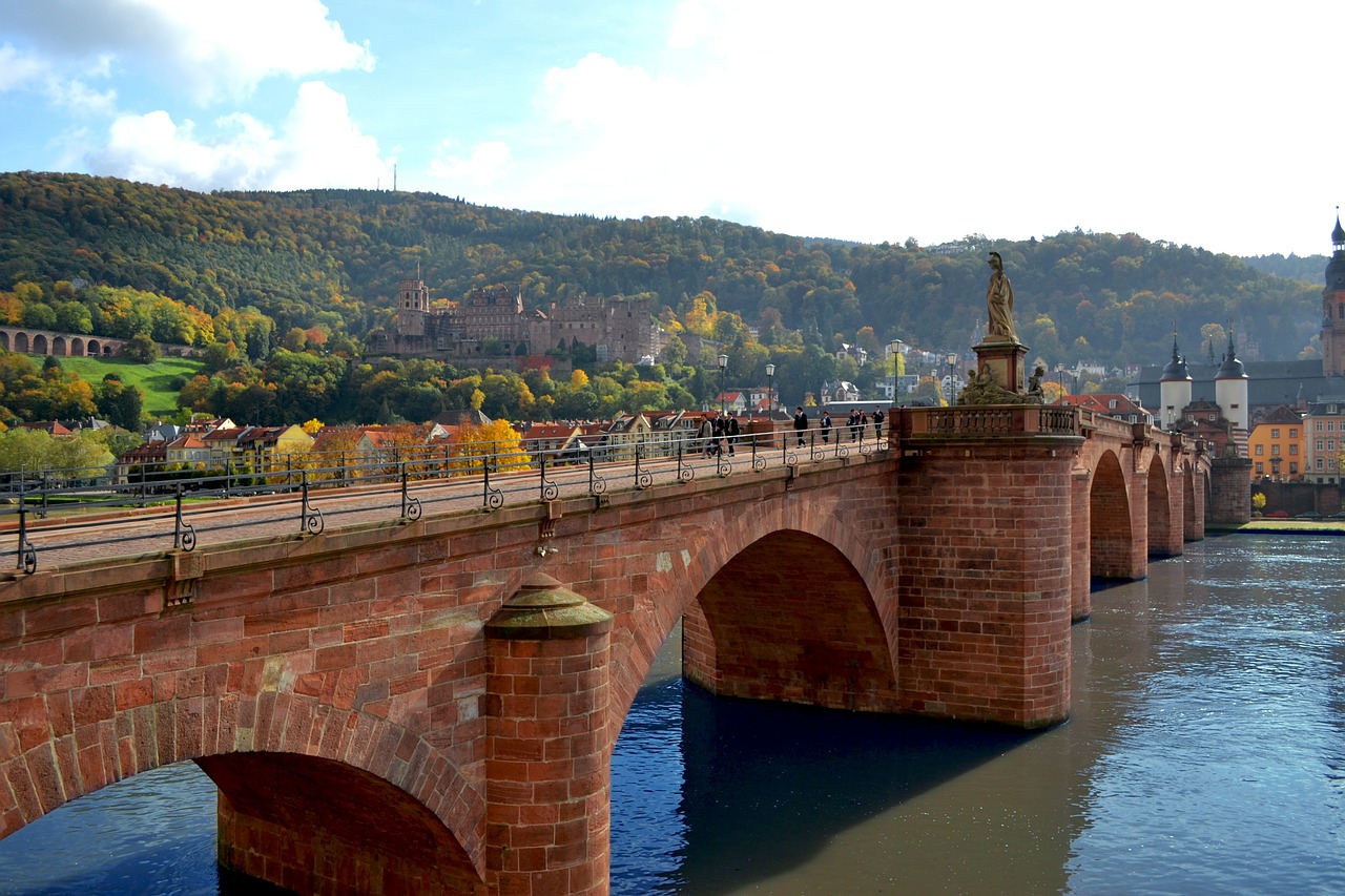 Heidelbergas, Tiltas, Kraštovaizdis, Kelionė, Architektūra, Upė, Dangus, Lauke, Šviesa, Turizmas
