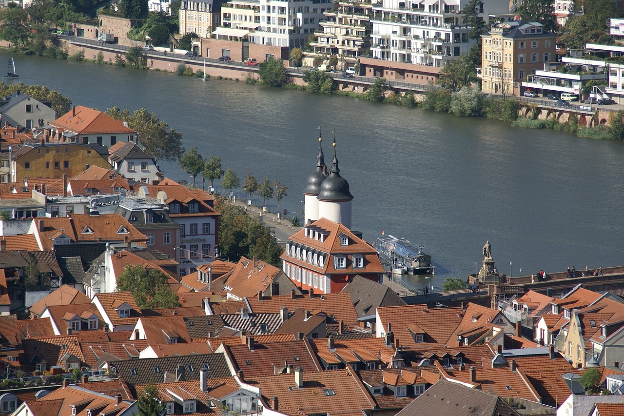 Heidelbergas,  Vokietija,  Vaizdas,  Miestas,  Upė,  Neckar,  Brückentor,  Turizmas,  Europa,  Kelionė