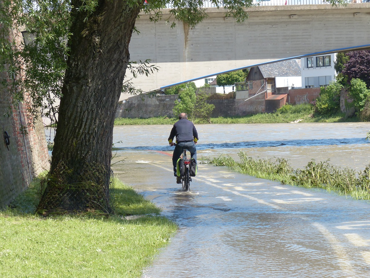 Didelis Vanduo, Dviratininkai, Šlapias, Sušlapti, Bandymas, Vanduo, Giliai, Per Žemai, Danube, Dviračių Takas