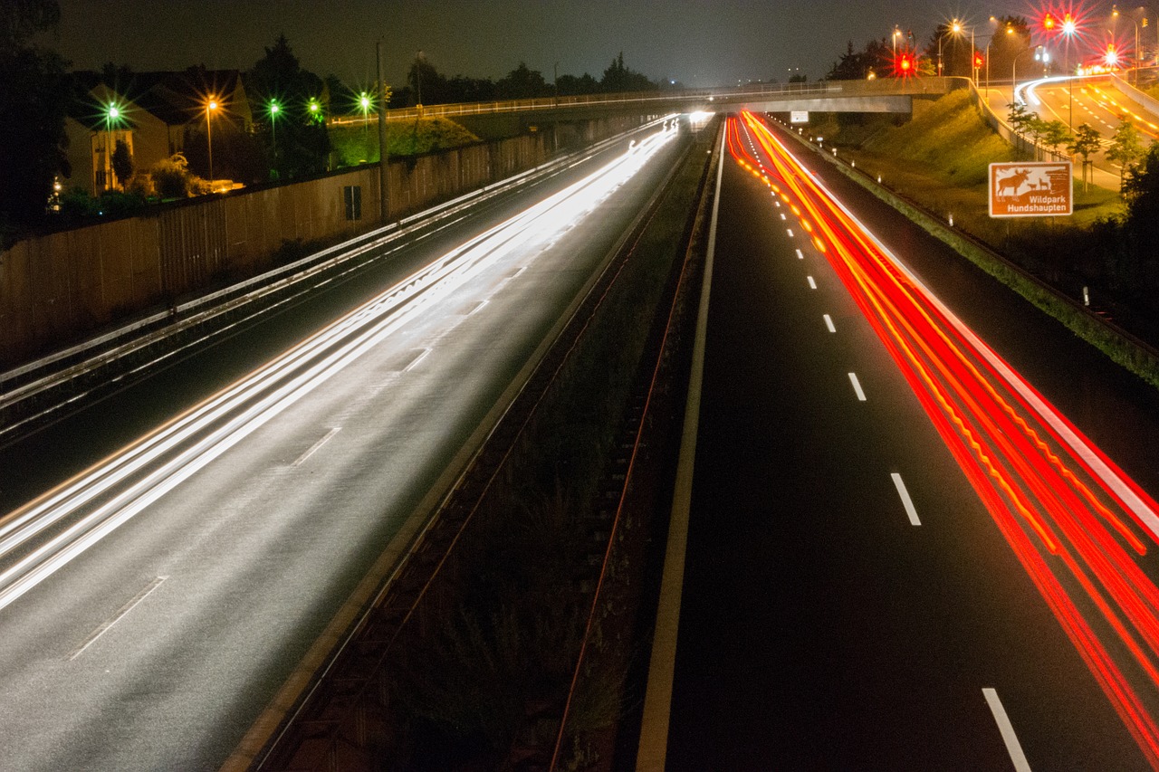 Greitkelis, Naktis, Eismas, Prožektorius, Žibintai, Judėjimas, Taillights, Ilga Ekspozicija, Kelias, Greitis