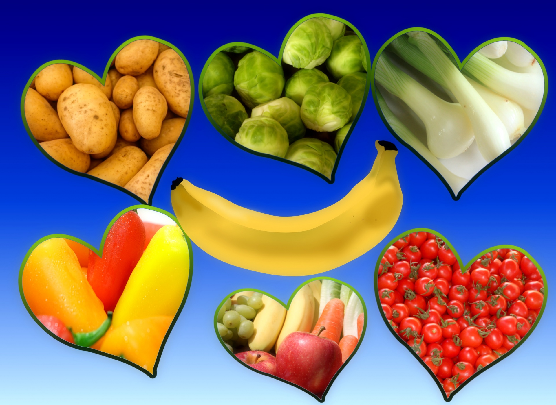 Veganas,  Vaisiai,  Daržovės,  Sveikas,  Valgyti,  Širdis,  Bulvė,  Brussel & Nbsp,  Daigai,  Pomidoras