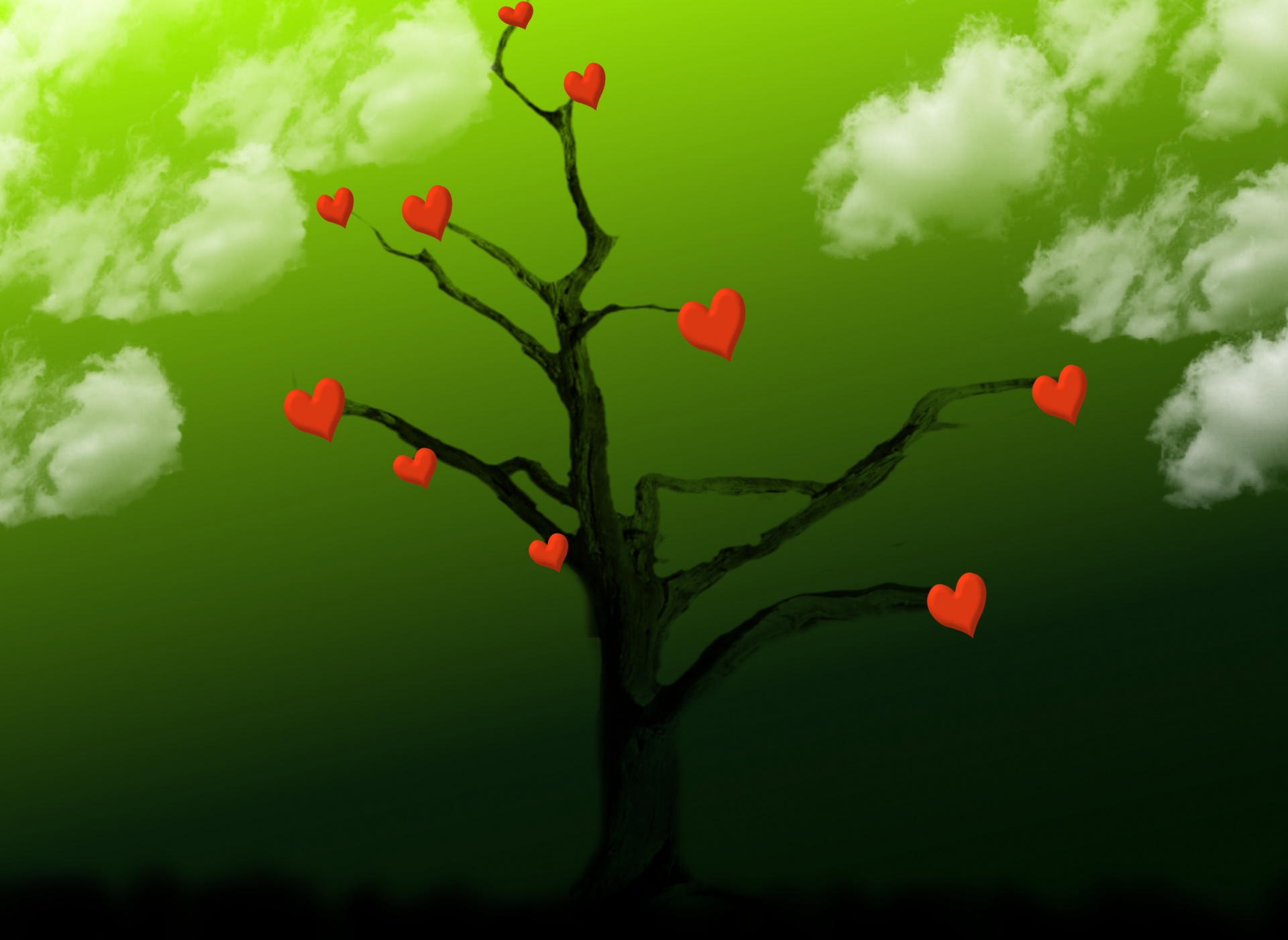 Medis,  Širdis,  Meilė,  Debesys,  Valentino Diena,  Raudona,  Širdis,  Meilė,  Romantika,  Fonas