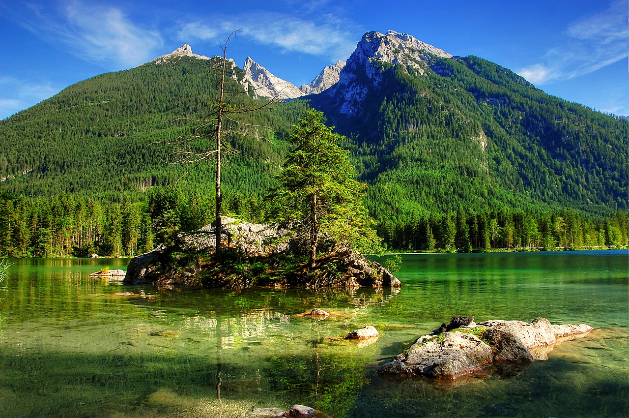 Kardu, Ramsau, Bavarija, Viršutinė Bavarija, Berchtesgaden, Kalnai, Ežeras, Berchtesgadeno Nacionalinis Parkas, Miškas, Vanduo