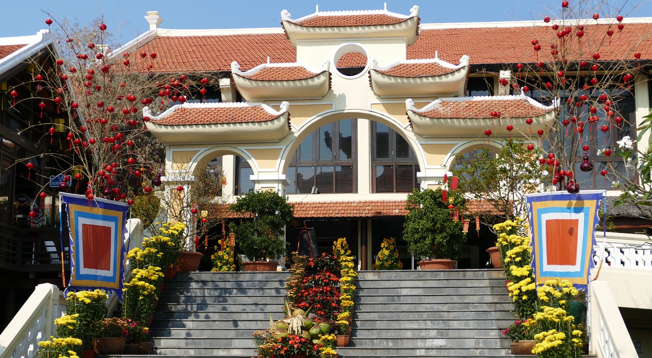 Hoian, Senamiestis, Vietnamas, Kinų Naujieji Metai, Kinai, Architektūra, Vėliava, Gėlės, Deko, Lemputė