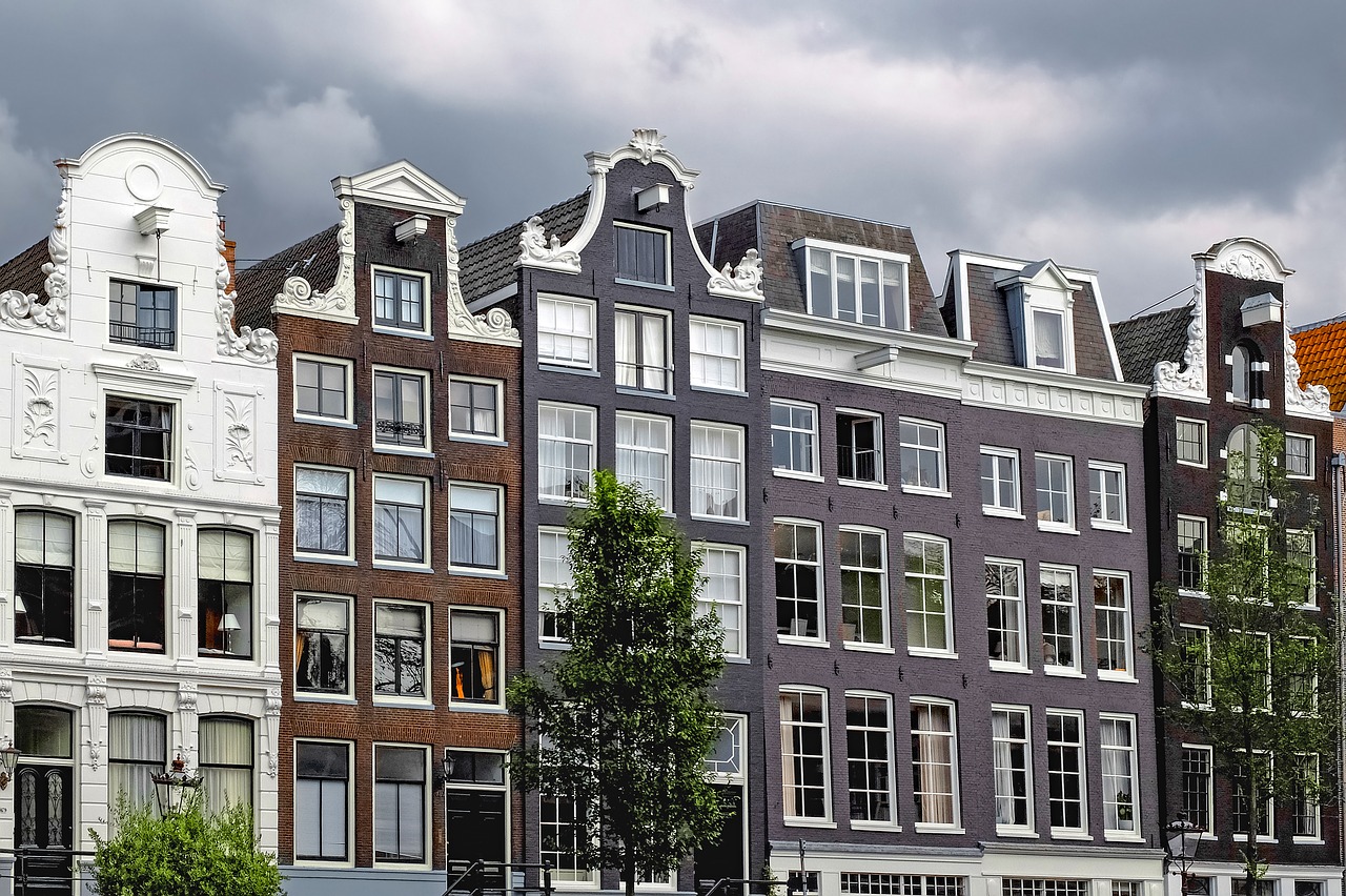 Namai, Namas, Fasadas, Plyta, Dažytos Plytos, Architektūra, Debesuota Oras, Amsterdamas, Nyderlandai, Holland