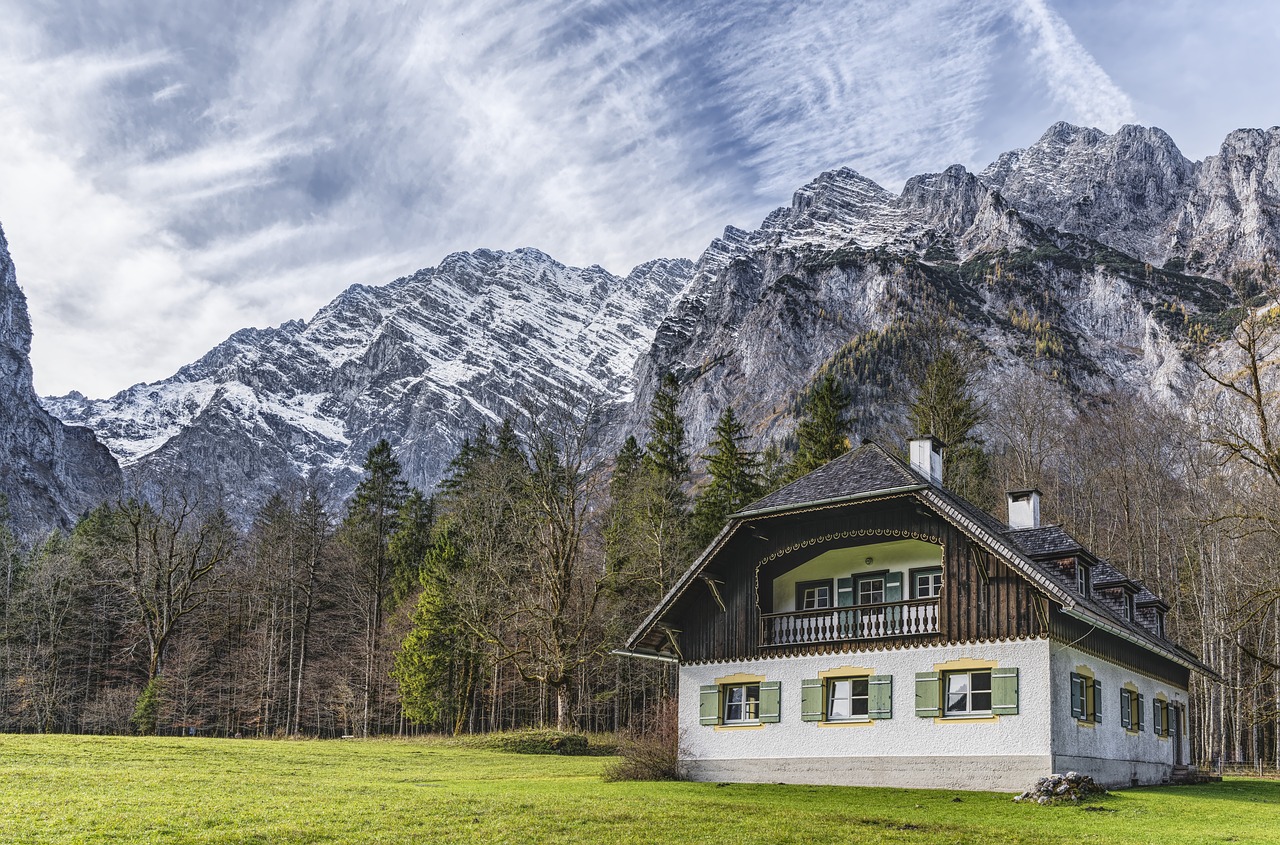 Namai, Namelis, Šventoji Bartholomä, Berchtesgaden, Watzmann, Rytinė Siena, Kalnai, Alpių, Bavarija, Gamta