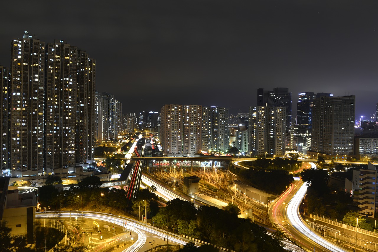 Honkongas, Naktis, Lengvuoju Geležinkeliu, Miestas, Miesto Panorama, Kong, Hong, Hong Kongo Panorama, Pastatas, Kovlunas