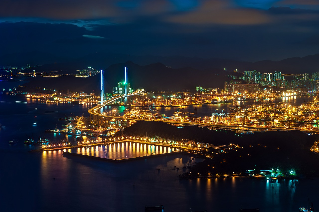 Honkongas, Uostas, Naktis, Žibintai, Miestas, Miesto, Panorama, Miesto Panorama, Architektūra, Dangoraižis