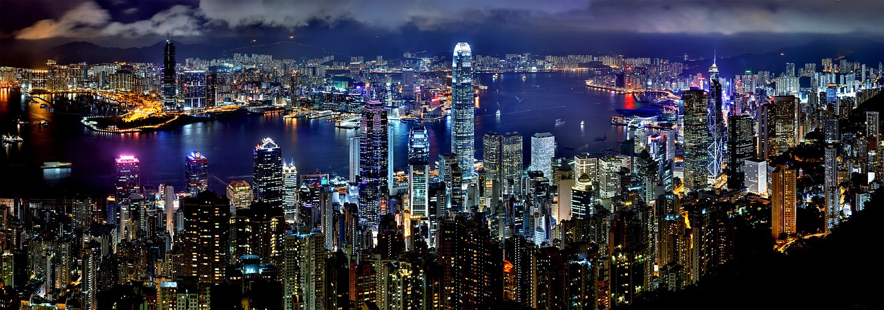 Honkongas,  Panorama,  Naktis,  Architektūra Asija,  Dangoraižis,  Kinija,  Centro,  Panorama,  Uostas,  Uostas