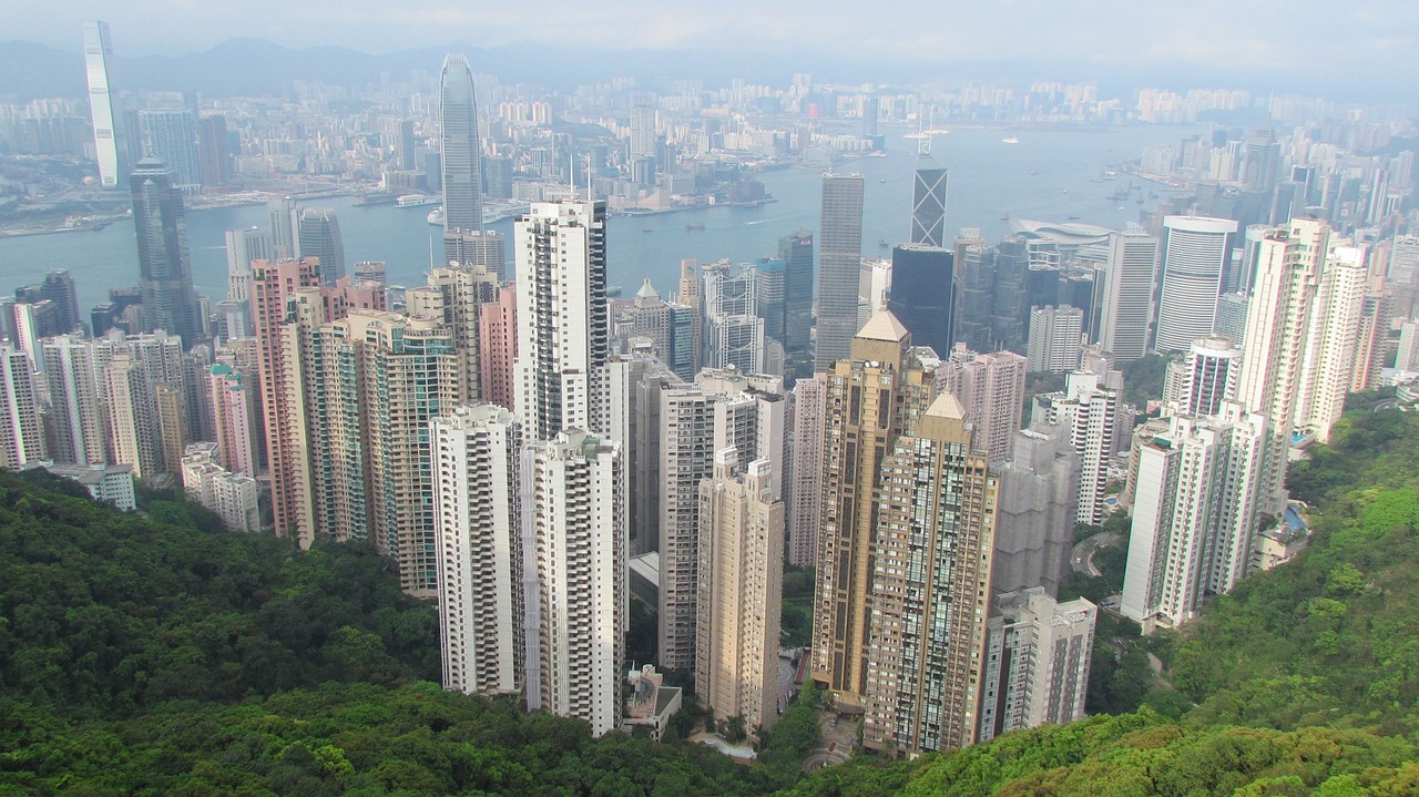 Honkongas, Asija, Surengti Pergalę, Panorama, Didelis Miestas, Dangoraižiai, Aukštas, Dideli Pastatai, Verslo Centras, Upė