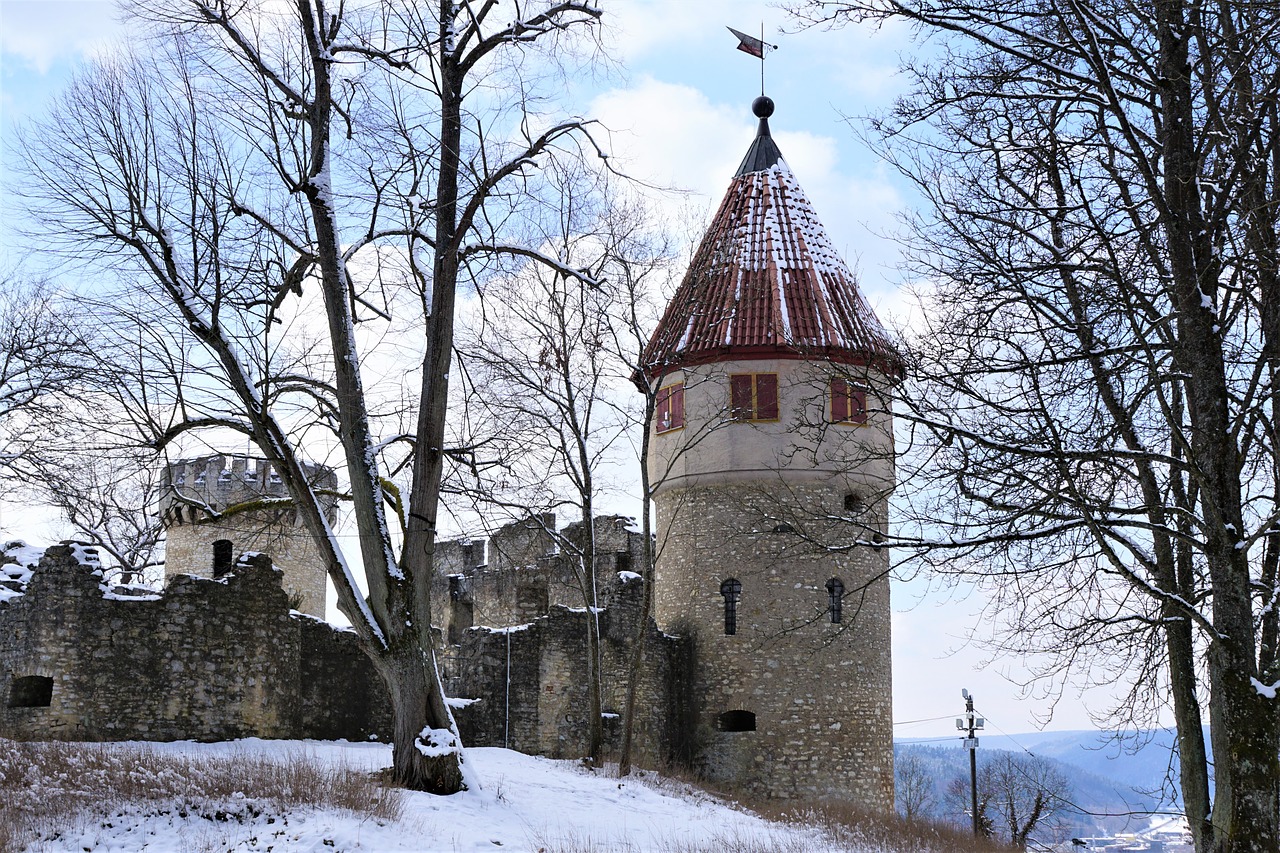 Galandimo Kalną,  Galandimo Pilį,  Tuttlingen,  Vokietija,  Pilis,  Kalėdų,  Žiemos,  Sniegas,  Pasakos,  Miškas