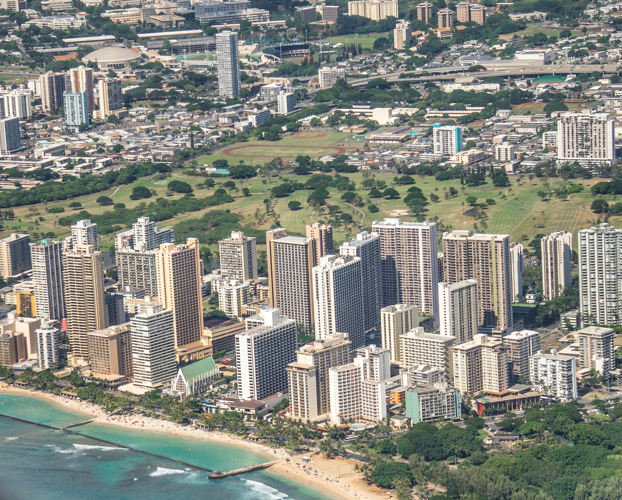 Honolulu, Hawaii, Dangoraižiai, Oro Šaudymas, Panorama, Miestas, Kelionė, Miesto Panorama, Vaizdas, Centro