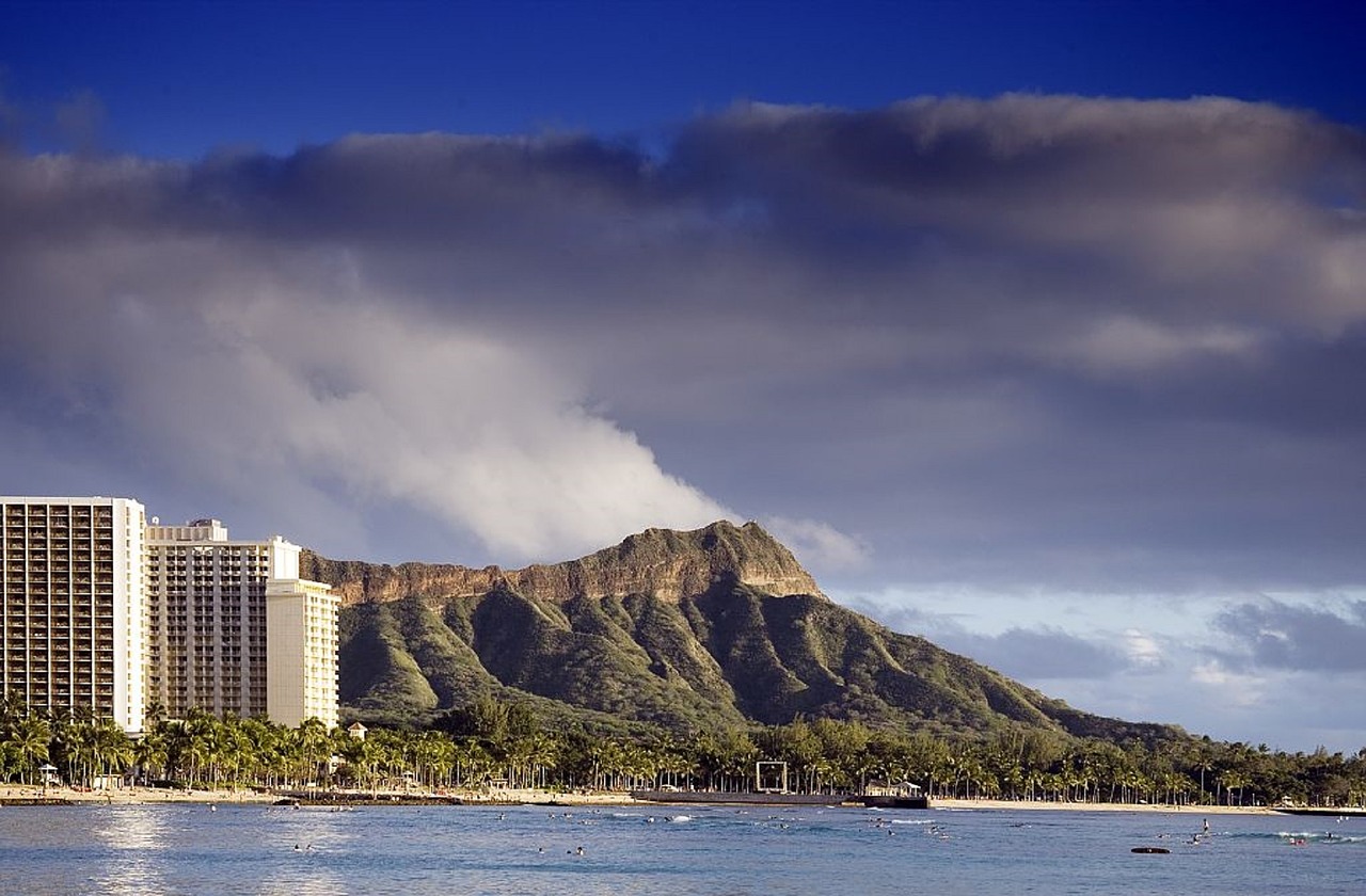Honolulu,  Panorama,  Viešbučiai,  Waikiki,  Papludimys,  Vandenynas,  Vanduo,  Jūra,  Diamond Head,  Vulkaninis