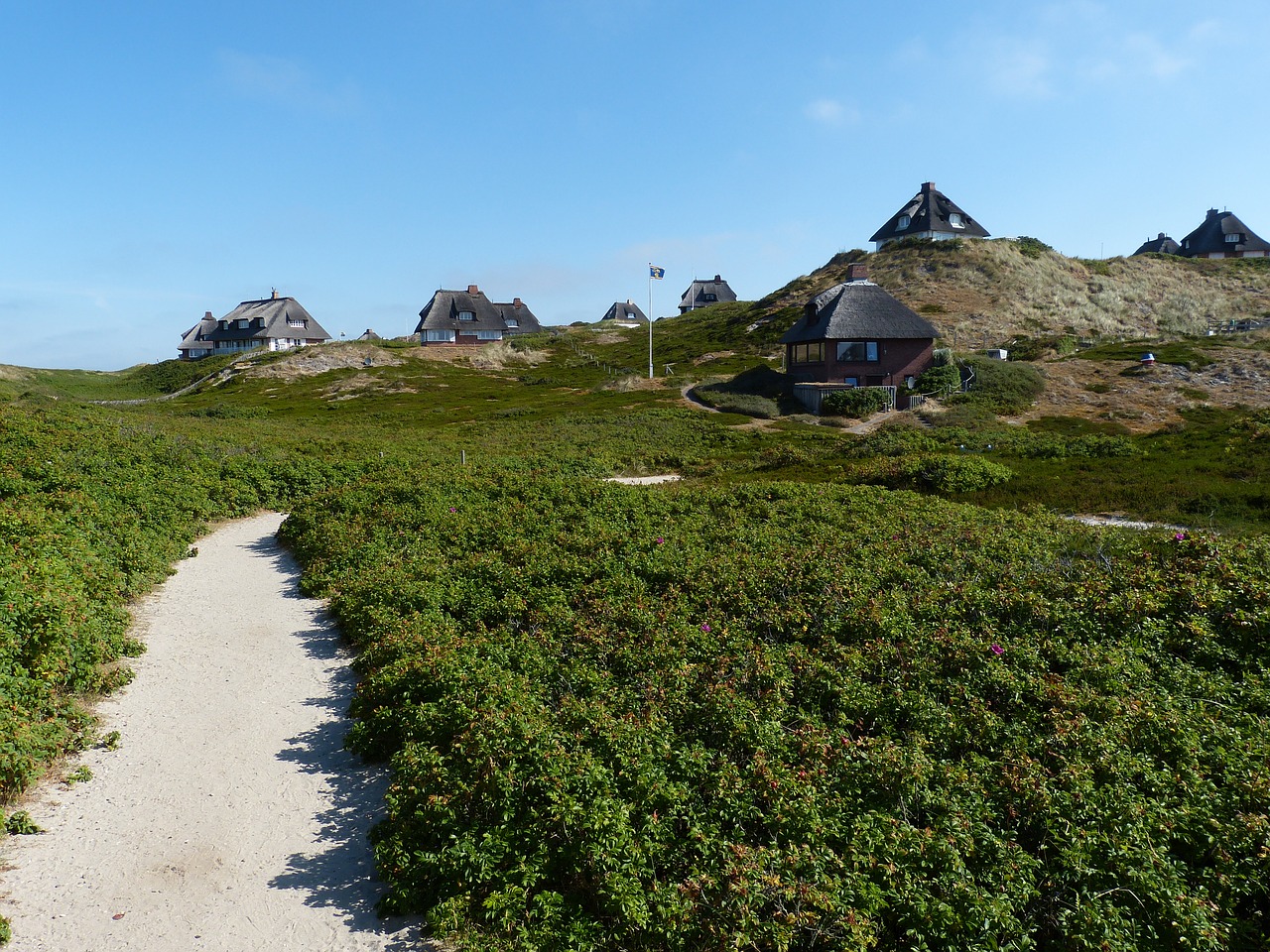 Hörnum,  Sylt,  Sala,  Kraštovaizdis,  Pobūdį,  Atostogos,  Šiaurės Jūra,  Sodybos,  Nordfriesland,  Šiaudinis Stogas