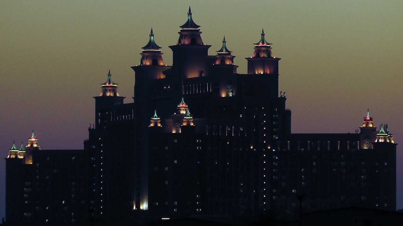 Viešbutis, Atlantis, Dubai, Vakaras, Atlantis Palmių, Atlantis Hotel, Twilight, Pastatas, Architektūra, Nemokamos Nuotraukos