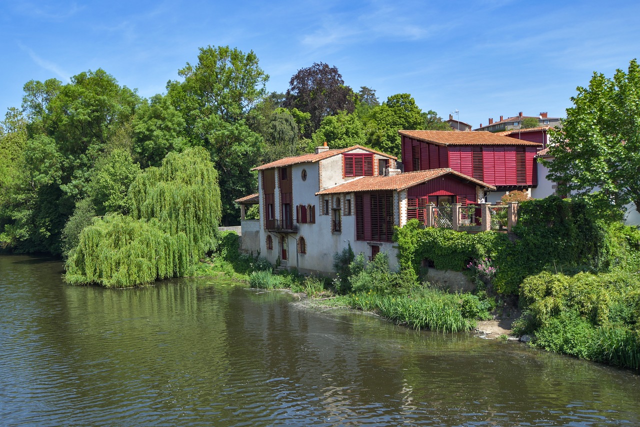 Namas,  Upė,  Medis,  Architektūra,  Pobūdį,  Vandens,  Žalias,  Clisson,  Prancūzija, Nemokamos Nuotraukos