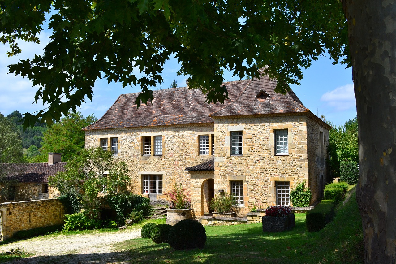 Namas, Mūrinis Namas, Dordogne, Perigord, Plazac, Périgord, Langai, Stogas, Krūmai, Medis