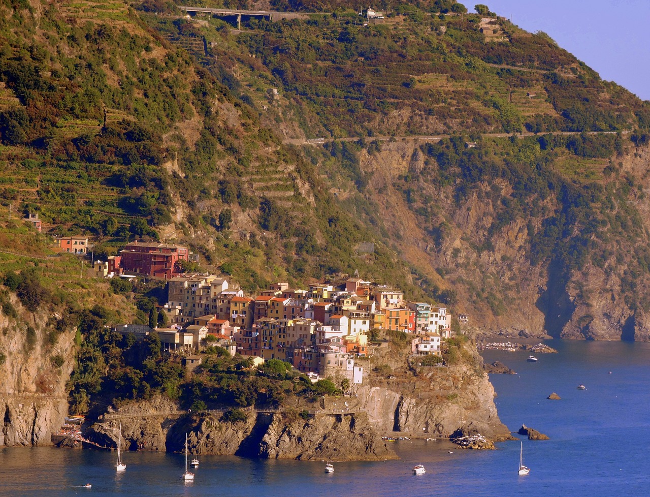 Namai, Kalnas, Jūra, Corniglia, Spalvos, Cinque Terre, Spalvinga, Ligurija, Italy, Spalvingi Namai