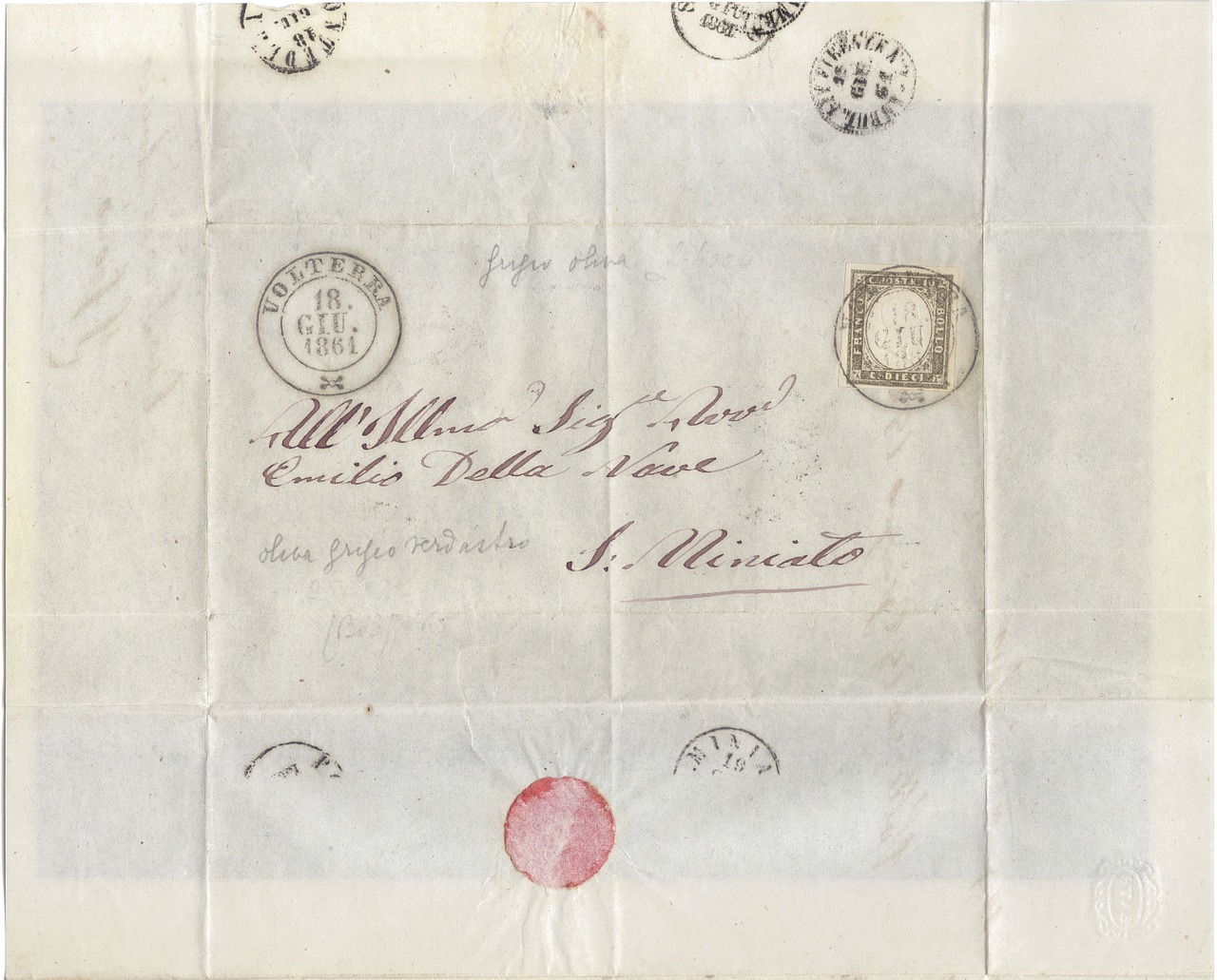 Birželis, Žemėlapis, Retro, Laiškas, Antspaudas, 1861, Sardinia Volterra, Nemokamos Nuotraukos,  Nemokama Licenzija
