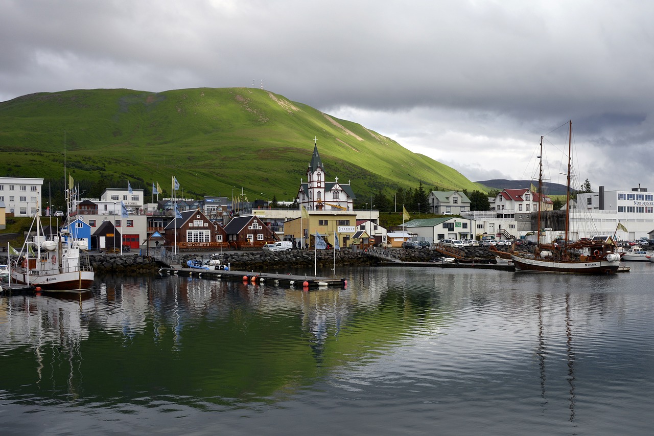 Húsavík, Uostas, Jūra, Kranto, Bankas, Burlaiviai, Valtys, Kraštovaizdis, Gamta, Atmosfera