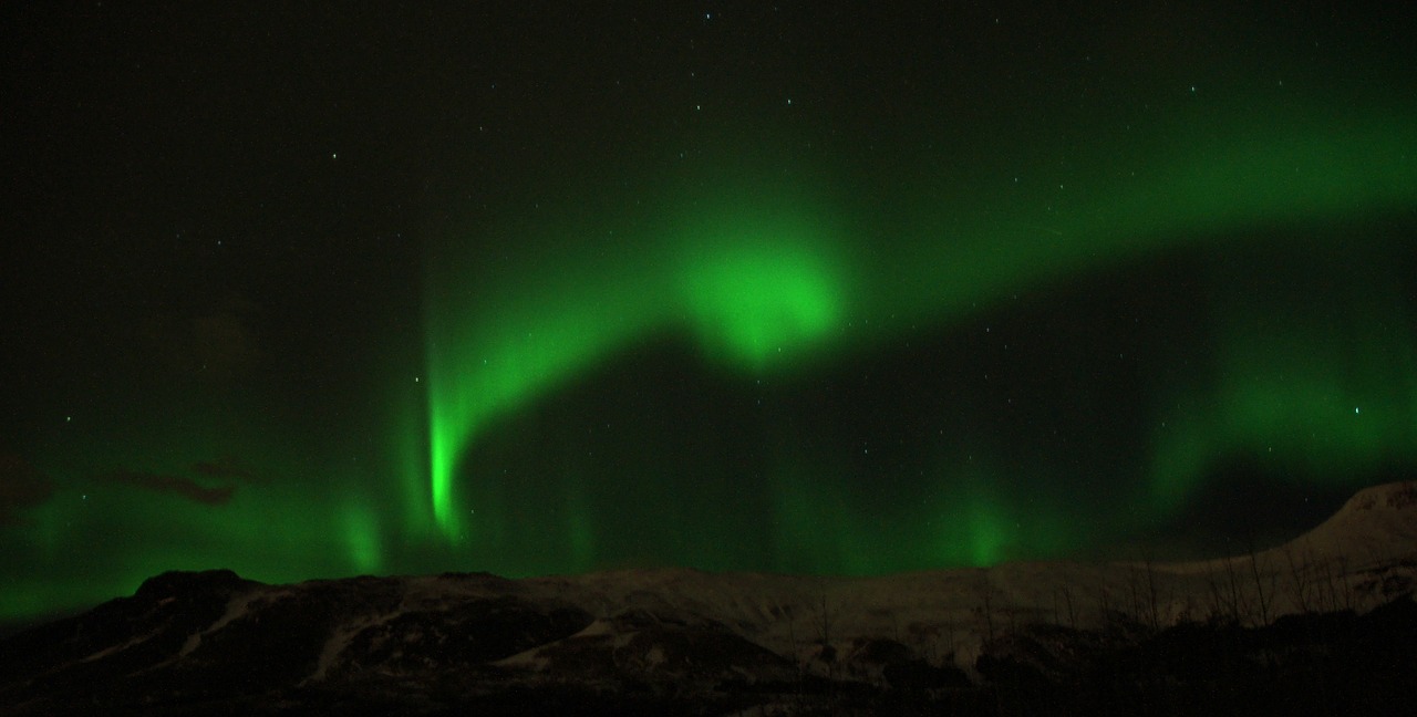 Iceland, Šiaurės Pašvaistė, Aurora, Poliariniai Žiburiai, Žalias, Gamta, Kraštovaizdis, Šviesiai Žalia, Vakaras, Kalnai