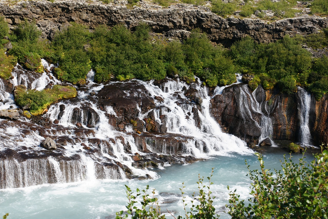 Hraunfossar Krioklys, Iceland, Krioklys, Kraštovaizdis, Hallmundarhraun, Hvítá Upe, Nemokamos Nuotraukos,  Nemokama Licenzija