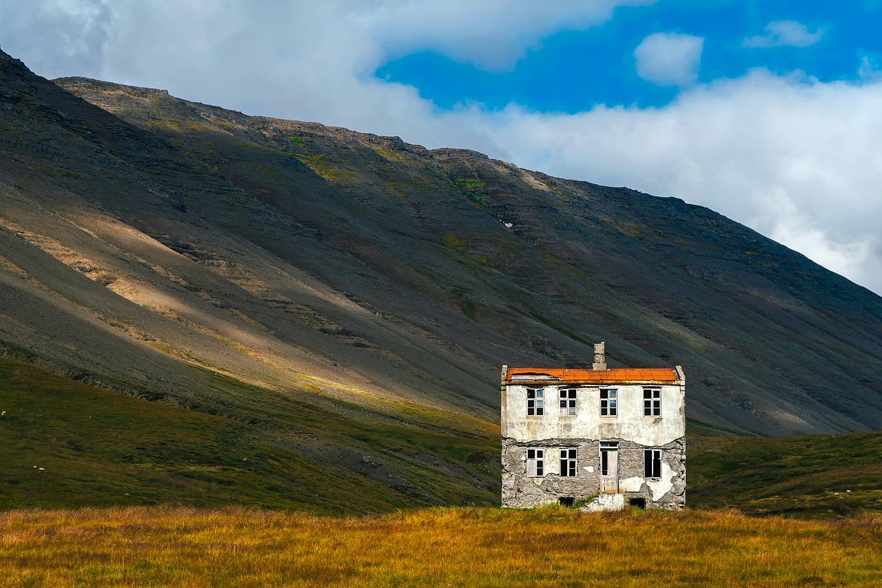 Iceland, Kraštovaizdis, Kalnai, Namas, Namai, Paliktas, Ištemptas, Tundra, Gamta, Lauke