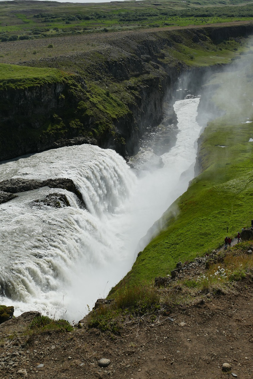 Iceland, Gullfoss, Krioklys, Kraštovaizdis, Gamta, Milžiniškas, Gamtos Jėga, Vanduo, Vandens Galia, Auksinis Ratas