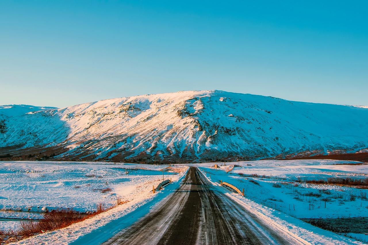 Iceland, Kelias, Greitkelis, Kalnai, Žiema, Sniegas, Laukai, Kraštovaizdis, Gamta, Lauke