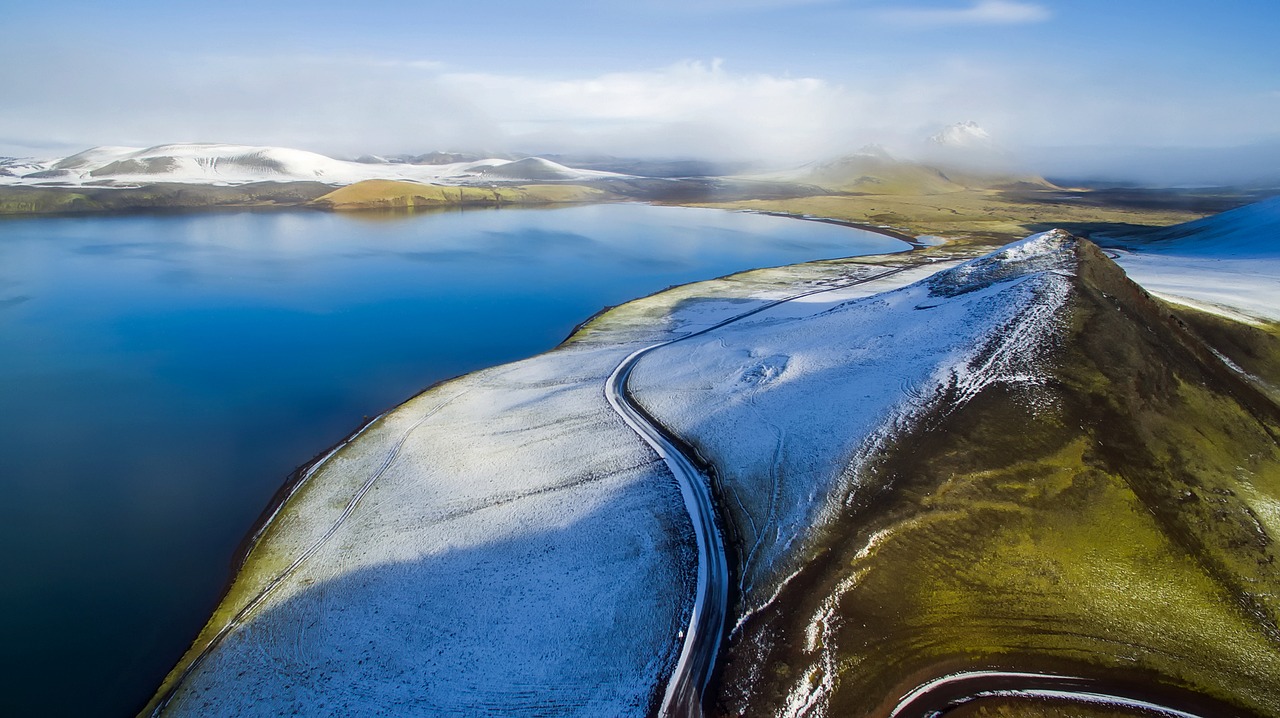 Iceland, Fjordas, Vanduo, Ežeras, Žiema, Sniegas, Kraštovaizdis, Saulėtekis, Rūkas, Vaizdingas