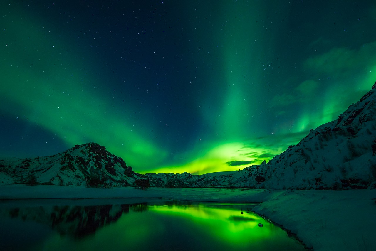 Iceland, Aurora Borealis, Šiaurės Pašvaistė, Gražus, Saulėlydis, Naktis, Dangus, Debesys, Kraštovaizdis, Žiema