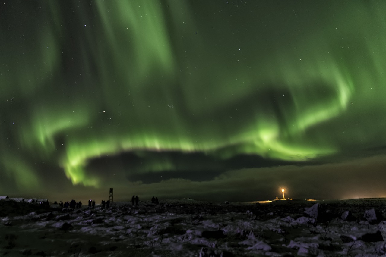Iceland, Šiaurės Pašvaistė, Aurora, Borealis, Žiema, Kraštovaizdis, Stebuklinga, Naktis, Dangus, Žalias