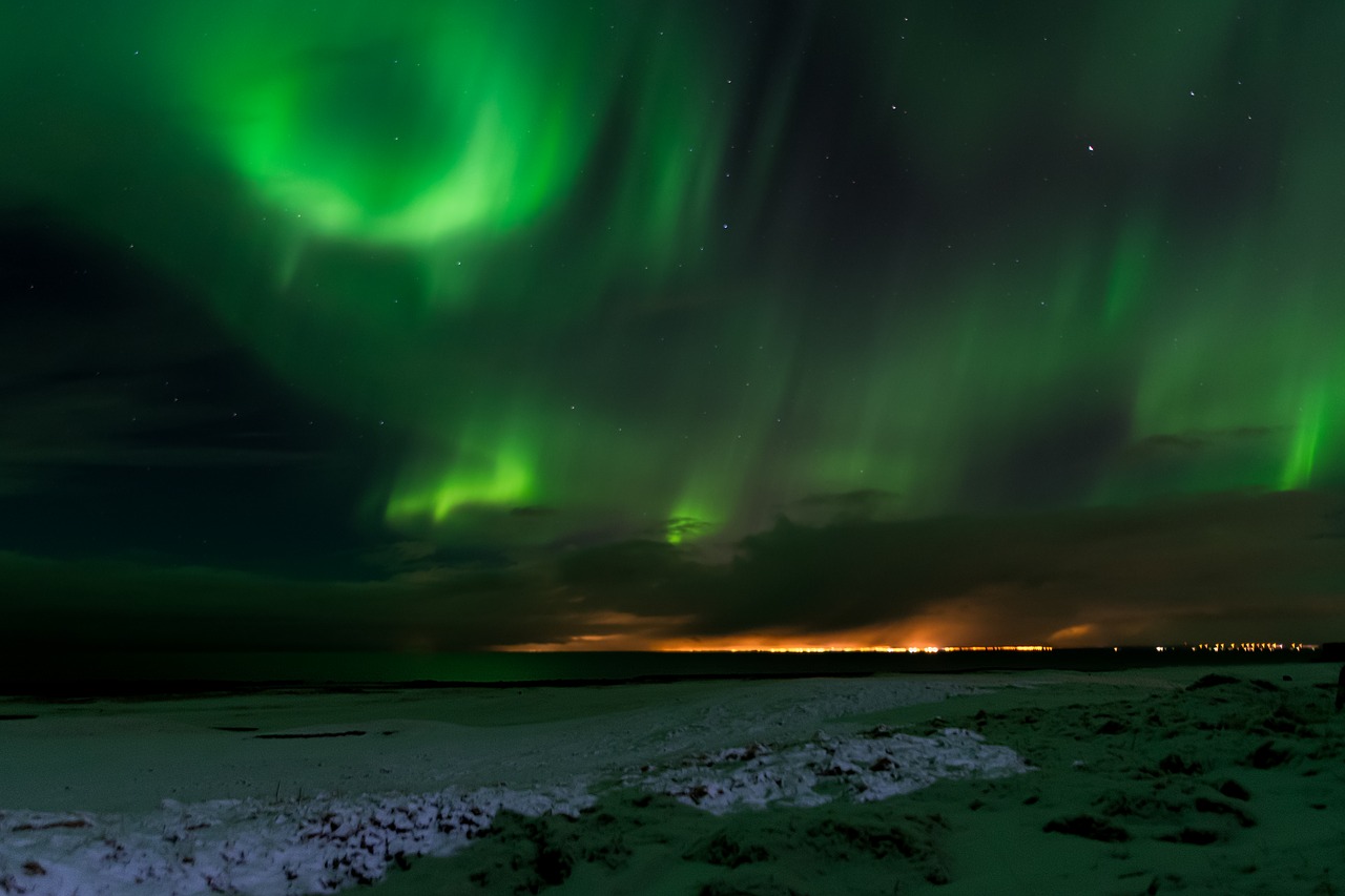 Iceland, Šiaurės Pašvaistė, Aurora, Borealis, Šiaurinis, Žiema, Reiškinys, Šviesa, Sniegas, Dangus