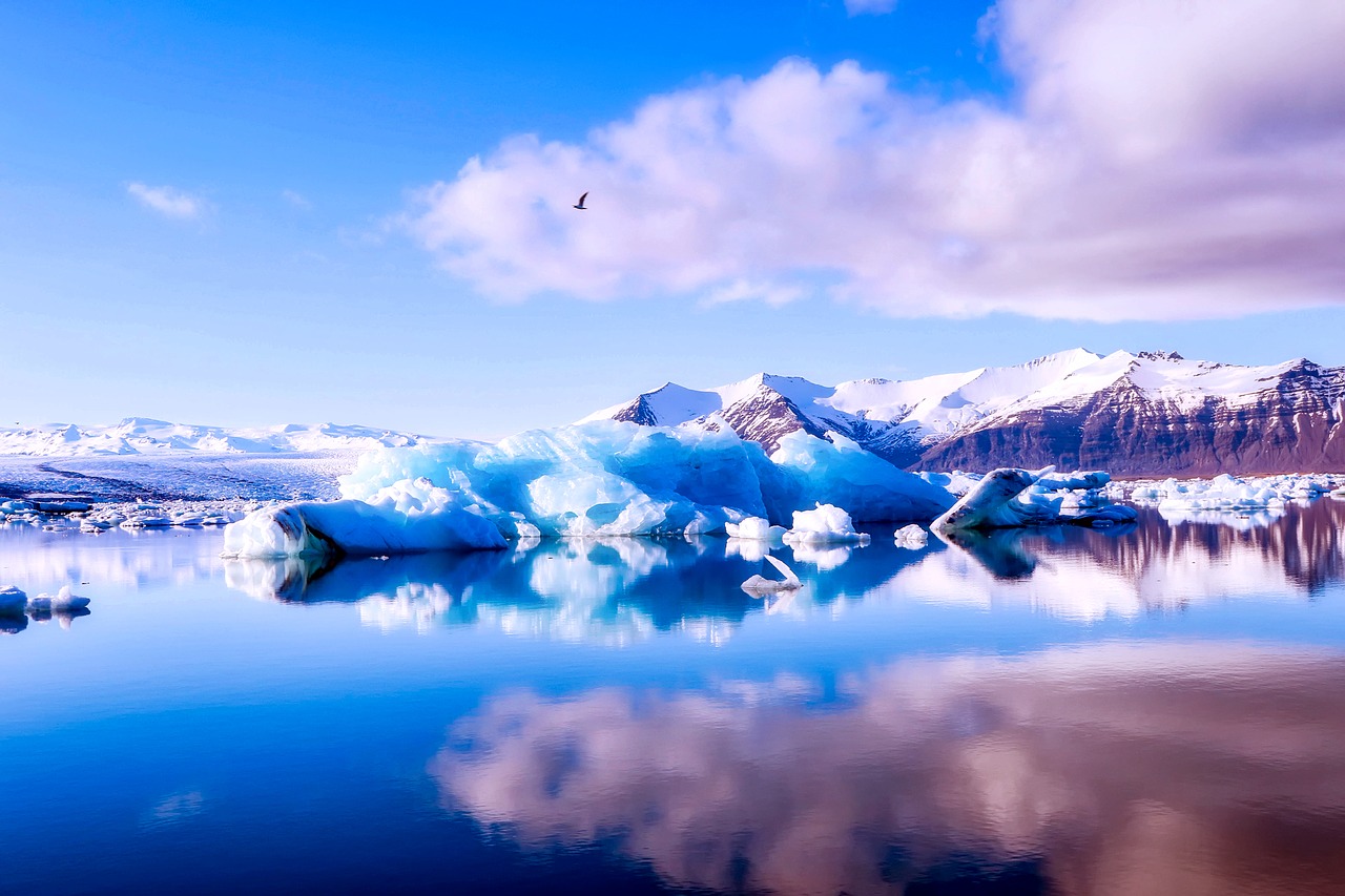 Iceland, Dangus, Debesys, Kalnai, Jūra, Vandenynas, Apmąstymai, Ledas, Ledo Bergai, Žiema