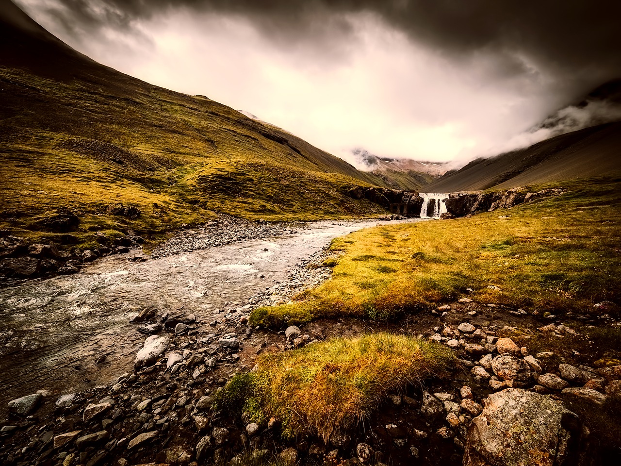 Iceland, Kraštovaizdis, Kalnai, Srautas, Krioklys, Gamta, Lauke, Šalis, Kaimas, Hdr